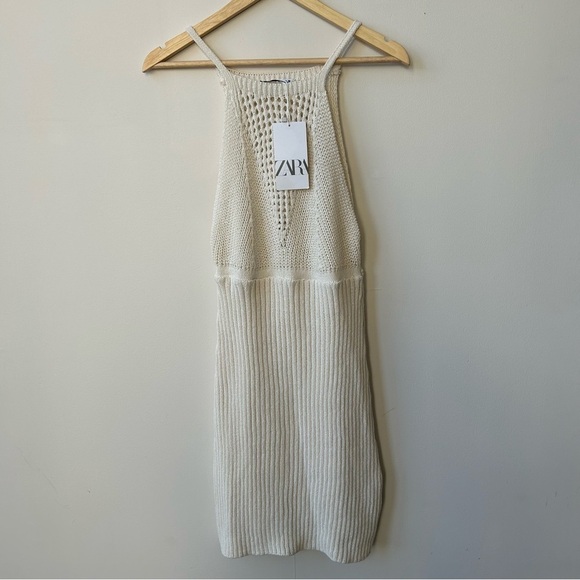 ZARA KNIT CREAM CROCHET MINI DRESS NWT - Picture 6 of 6